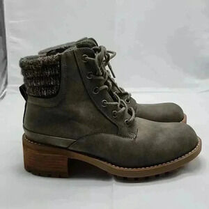 B-52 By Bull Boxer Womens Lace Up Side Zip Textile Heeled Short Boots Green Sz 8